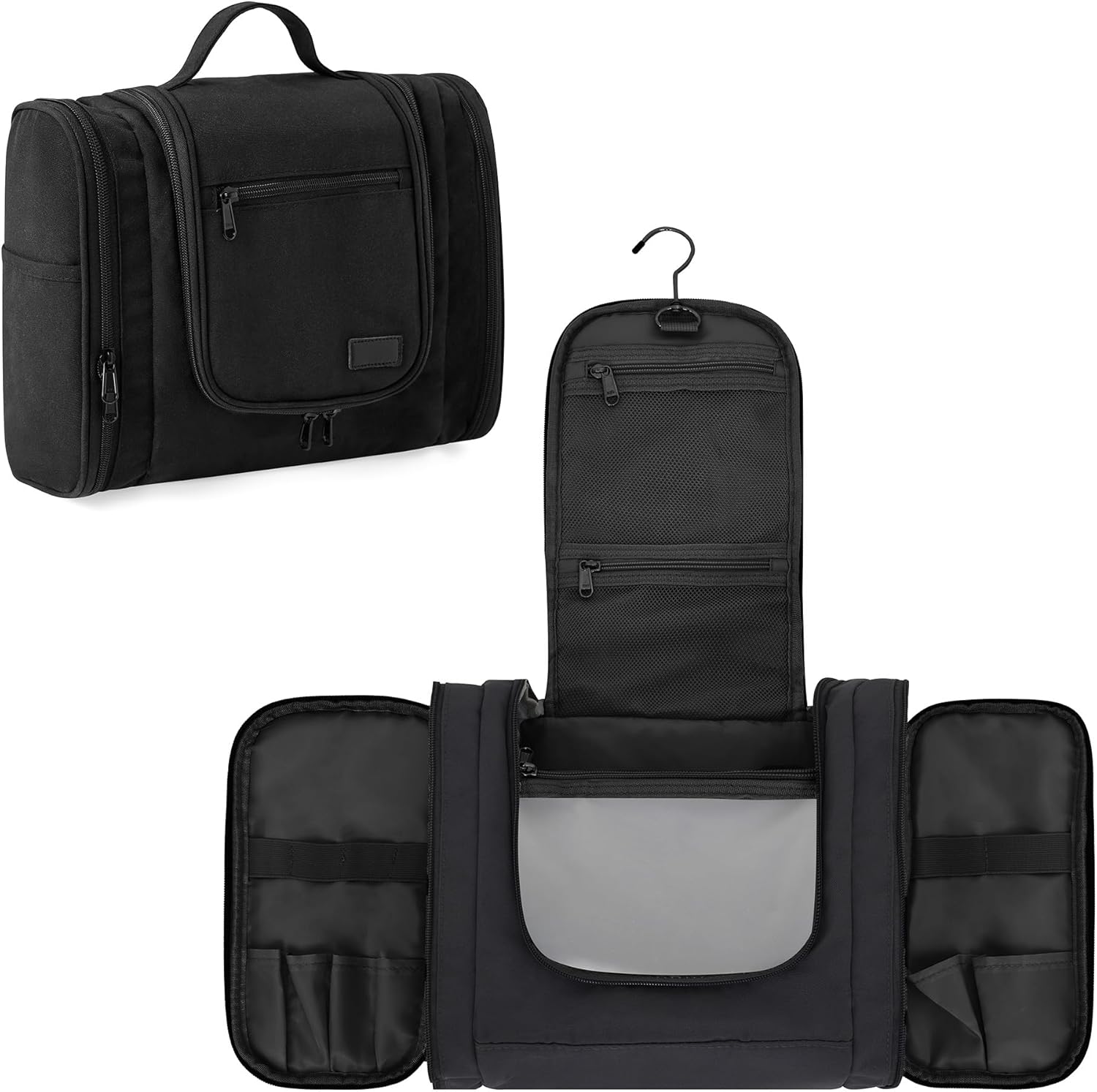 Pearl Angeli Hanging Toiletry Bag for Women, Large Makeup Cosmetic Bag, Water Resistant Toiletries Travel Essentials Organizer, Full-size Container, Black