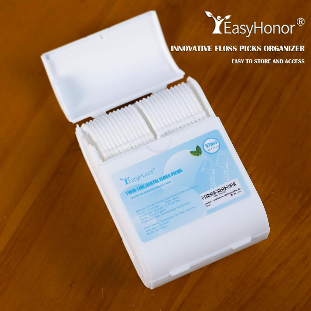 EasyHonor Dental Floss Picks,Twin-Line Mint Flavor Dental Flossers, Dual Action Flossing System, Easy Carry and Pick, 156 Count Floss Sticks in 3 Portable case.(White, Mint)