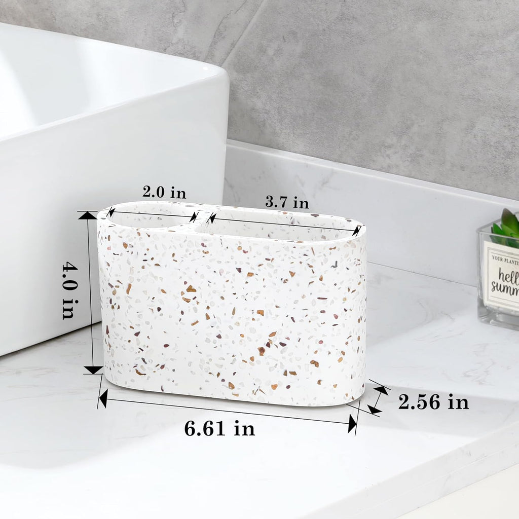 Luxspire Toothbrush Holder, 2 Slots Toothbrush and Toothpaste Holdersfor Bathrooms, Resin Toothbrush Holder Electric Toothbrush Stand for Vanity Countertop, Bathroom Accessories, Terrazzo