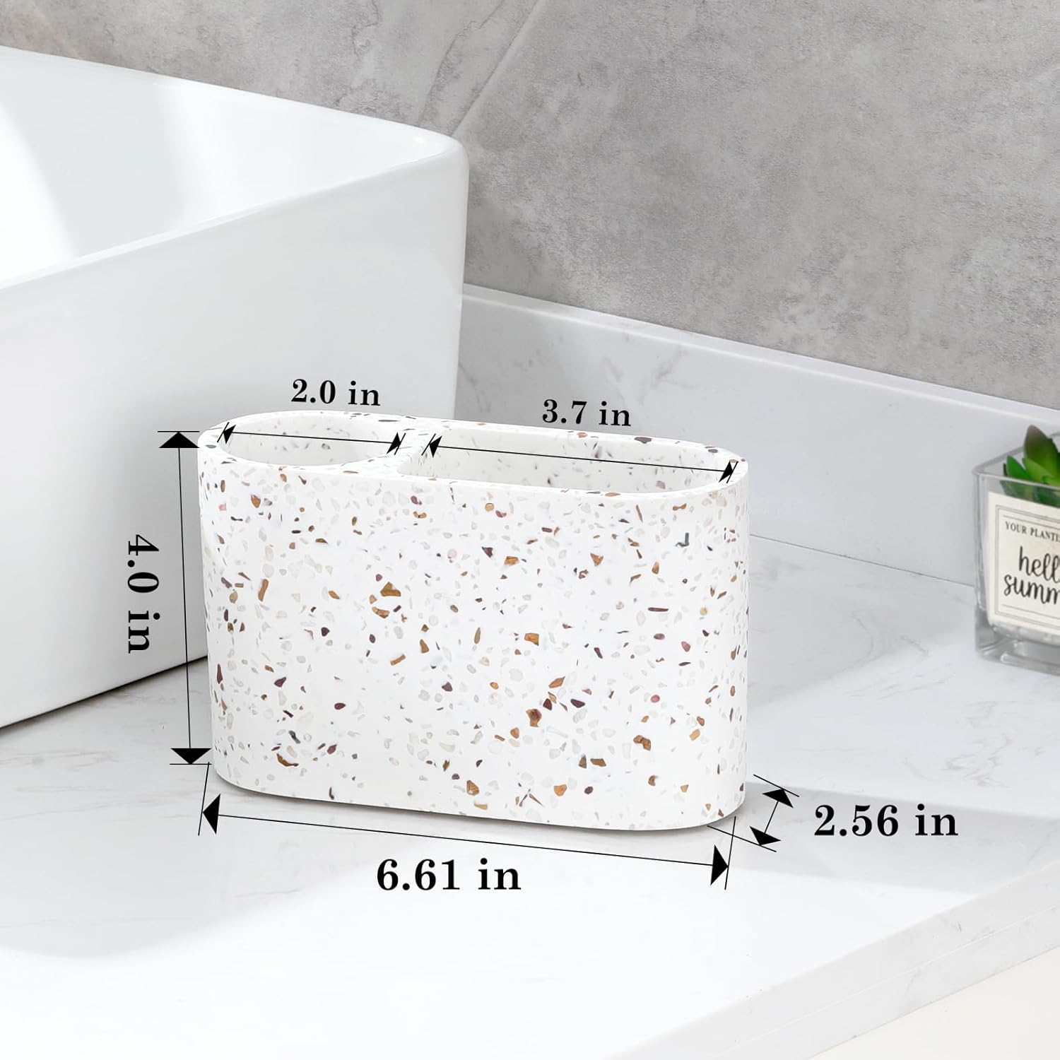 Luxspire Toothbrush Holder, 2 Slots Toothbrush and Toothpaste Holdersfor Bathrooms, Resin Toothbrush Holder Electric Toothbrush Stand for Vanity Countertop, Bathroom Accessories, Terrazzo