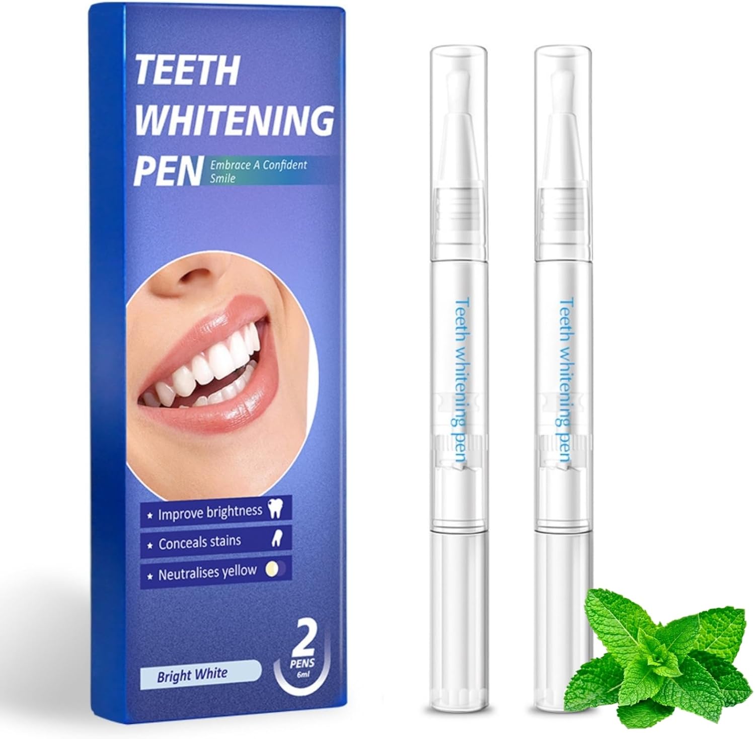 Teeth Whitening Pen, Teeth Whitener Kit Tooth Whitening Pen Gel Effective for Professionally Stain Removal, Painless, Low Sensitivity(Pack of 2)
