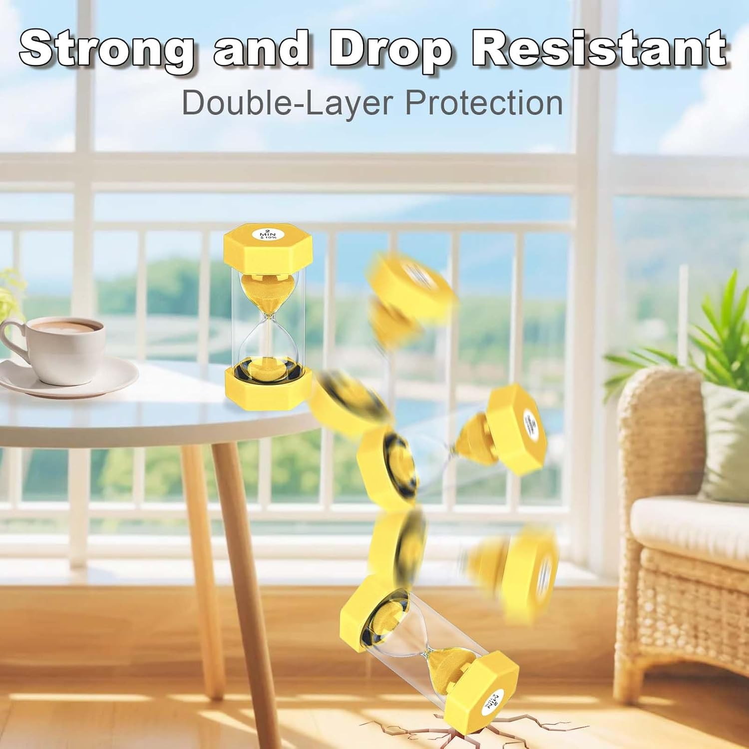 10 Minute Sand Timer Hourglass, Unbreakable 10 Min Hourglass Sand Watch, Reloj De Arena 10 Minutos, Colorful Plastic Hour Glass Sandglass for Classroom Games （Yellow