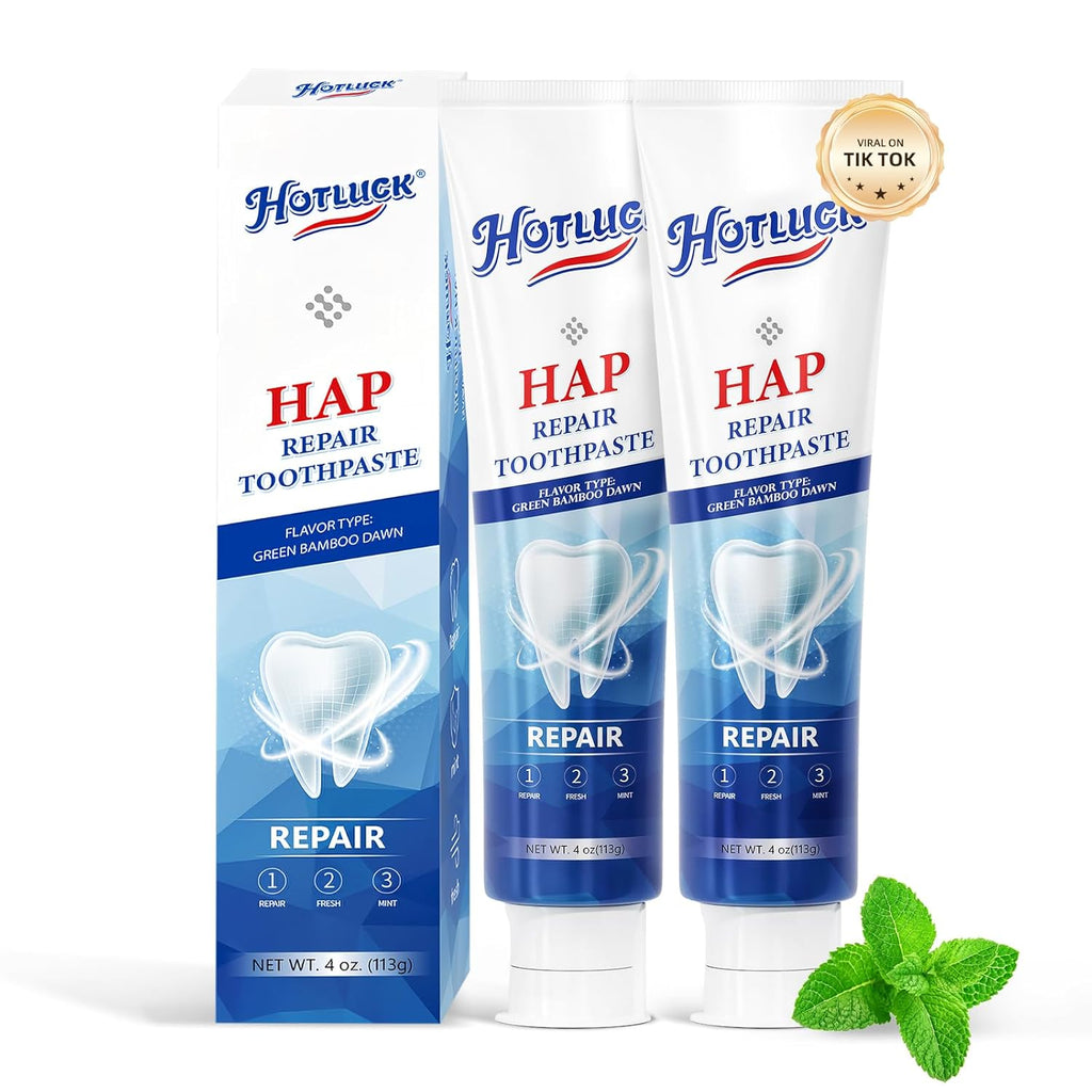 Hotluck HAP Fluoride Free Toothpaste，Nano Hydroxyapatite Toothpaste，Enamel Repair & Remineralization，Whitening，Fresh Breath，Natural Mint，4oz (Pack of 2)
