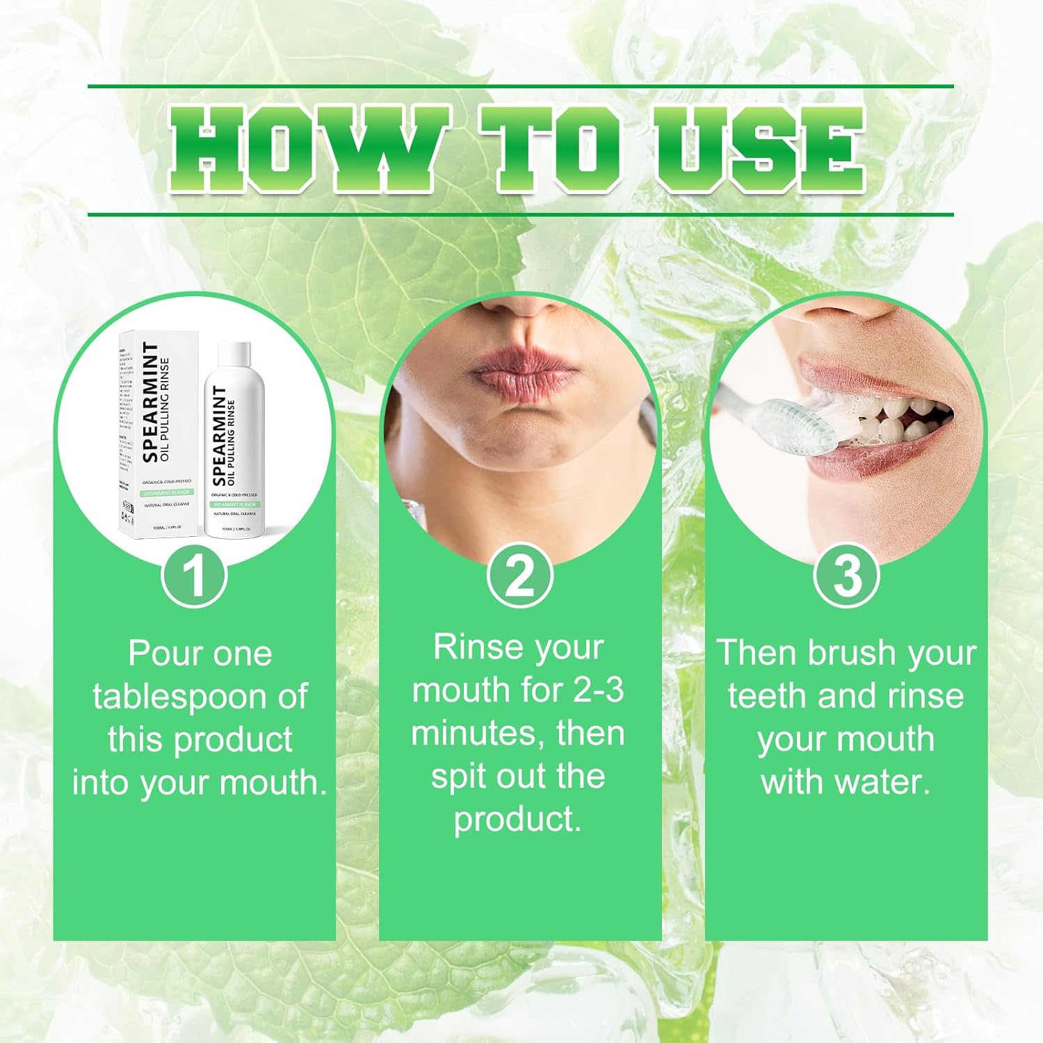 Spearmint Oil Pulling Rinse, Cold-Pressed Coconut Mouthwash for Teeth Whitening,Natural Peppermint Pulling Oil to Help Maintain Gum Health and Freshen Breath (1)