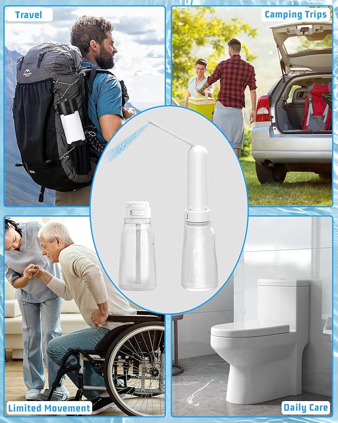 Portable Bidet for Travel with 400ml Bottle, Rechargeable Electric Travel Bidet with 3 Pressure Modes, Waterproof Handheld Bidet Sprayer for Women Men Baby Cleaning