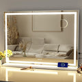 Makeup Vanity Mirror with Lights 32" x 24" Large LED Makeup Mirror, Light up Mirror with 10X Magnification and USB Charging Port, Dimmable 3 Modes, Touch Screen Control Square Corner