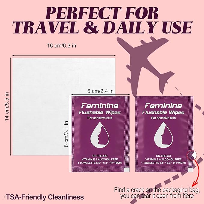 Feminine Wipes Individually Wrapped, Flushable Wipes Travel,Travel Wipes for Women,Feminine Care Wet Wipes Travel Size Vaginal Wipes for Adult, Girl and Homeless (unscent,400)
