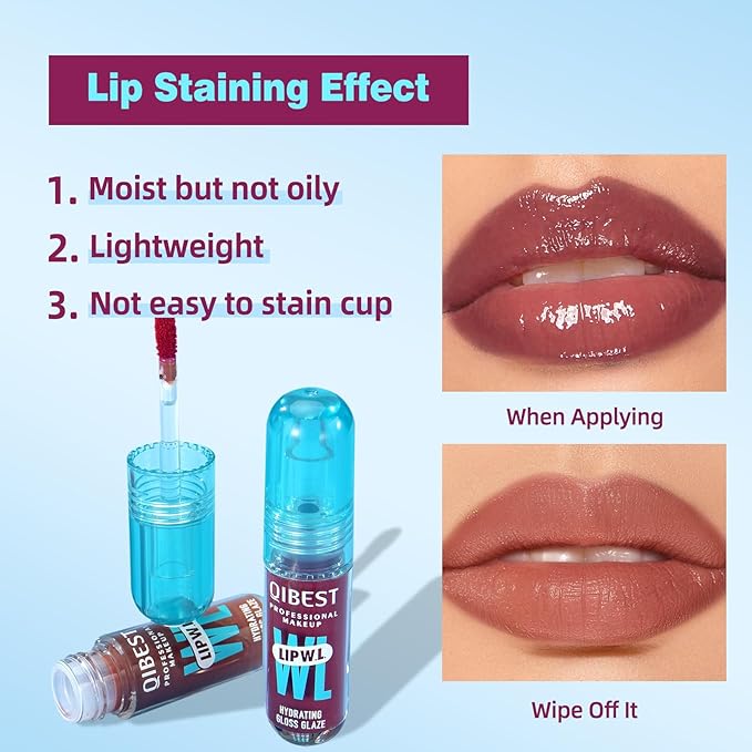 LIP VB Hydrating Gloss Stain – Lip Tint Gloss with 12HR Hydration Long-Lasting Moisture & Shine, Smooth Lip Stain with Glossy Finish, Non-Sticky, Rich Color for All Skin Tones (07# Peachy Nude, 1)