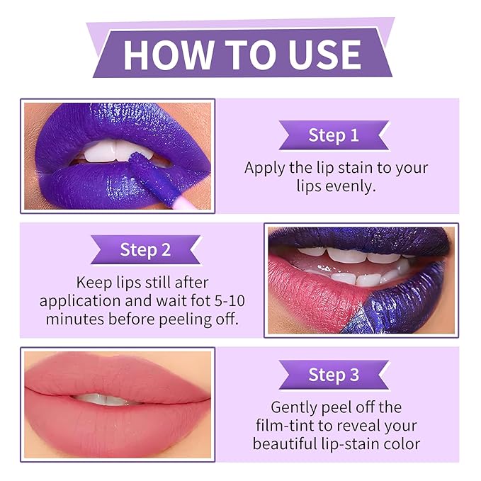 CAHIUYOA 5PCS Lip Stain Peel Off Lip Liner Stain,Matte Lip Tint Stain Peel Off Liquid Lipstick Long Lasting Waterproof Lipstain Makeup Set Gift for Women