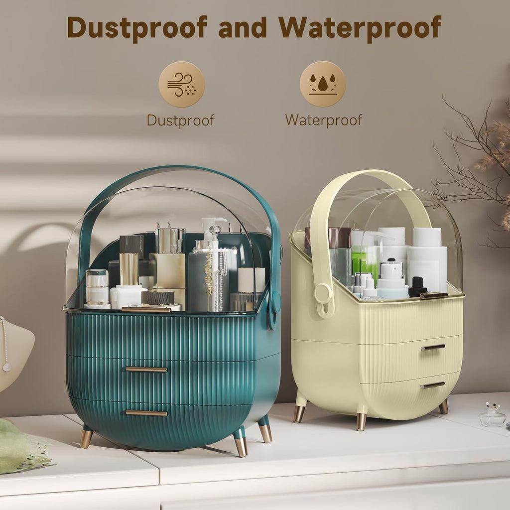 Makeup Organizers, Make Up Organizer for Vanity, Countertop Cosmetic Storage with Drawers and Transparent Cover for Bedroom Bathroom, Maize-yellow