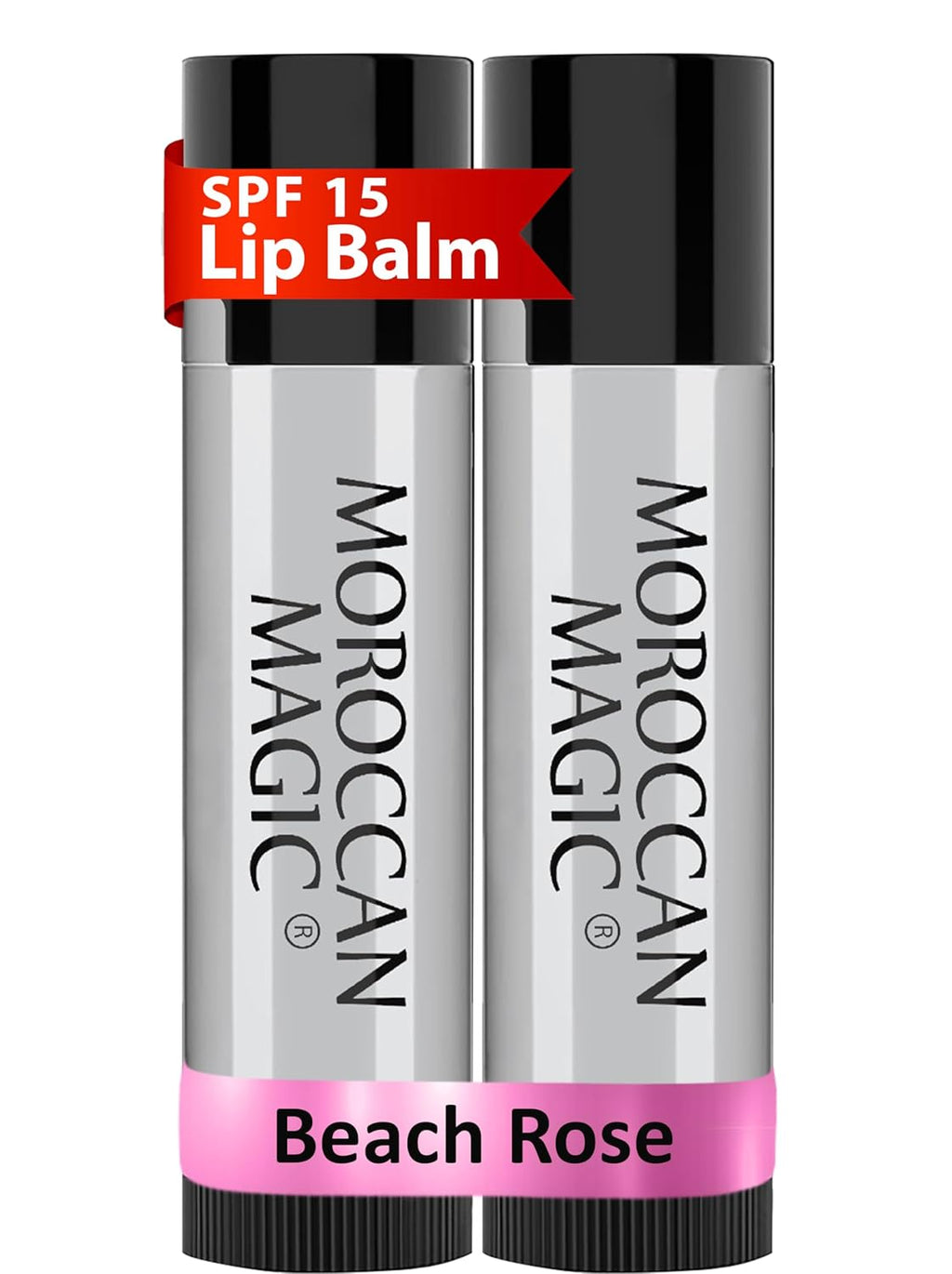 Moroccan Magic Beach Rose SPF 15 Lip Balm - Rose Vanilla | Argan Oil & Essential Oils | Family Owned | Cruelty Free | 2 Pack
