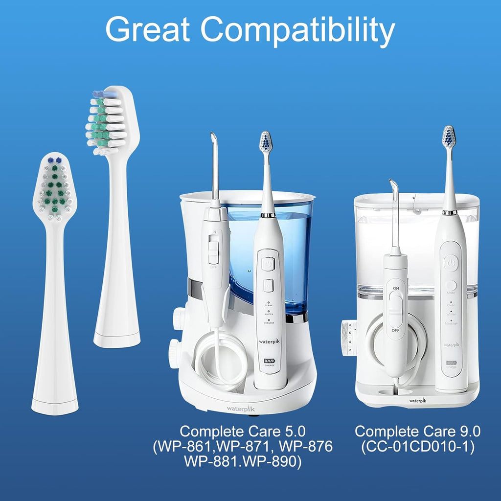 Replacement Toothbrush Heads for Waterpik Complete Care 5.0/9.0, and Compatible with AquaSonic Duo and Home Dental Center Electric Toothbruh, 10 Count(Pack of 1), White
