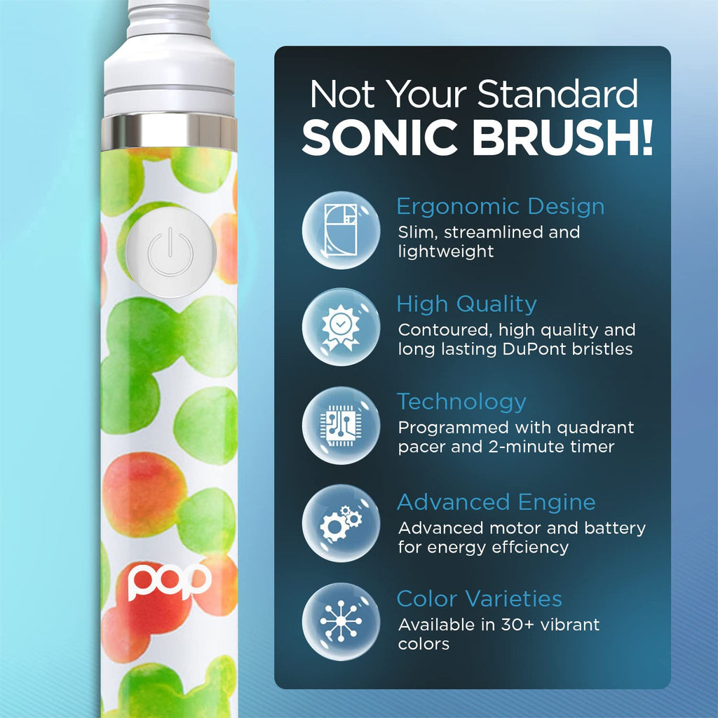 Pop Sonic Electric Toothbrush (Green Bubble) - Travel Toothbrushes w/AAA Battery | Kids Electric Toothbrushes with 2 Speed & 15,000-30,000 Strokes/Minute, Dupont Nylon Bristles