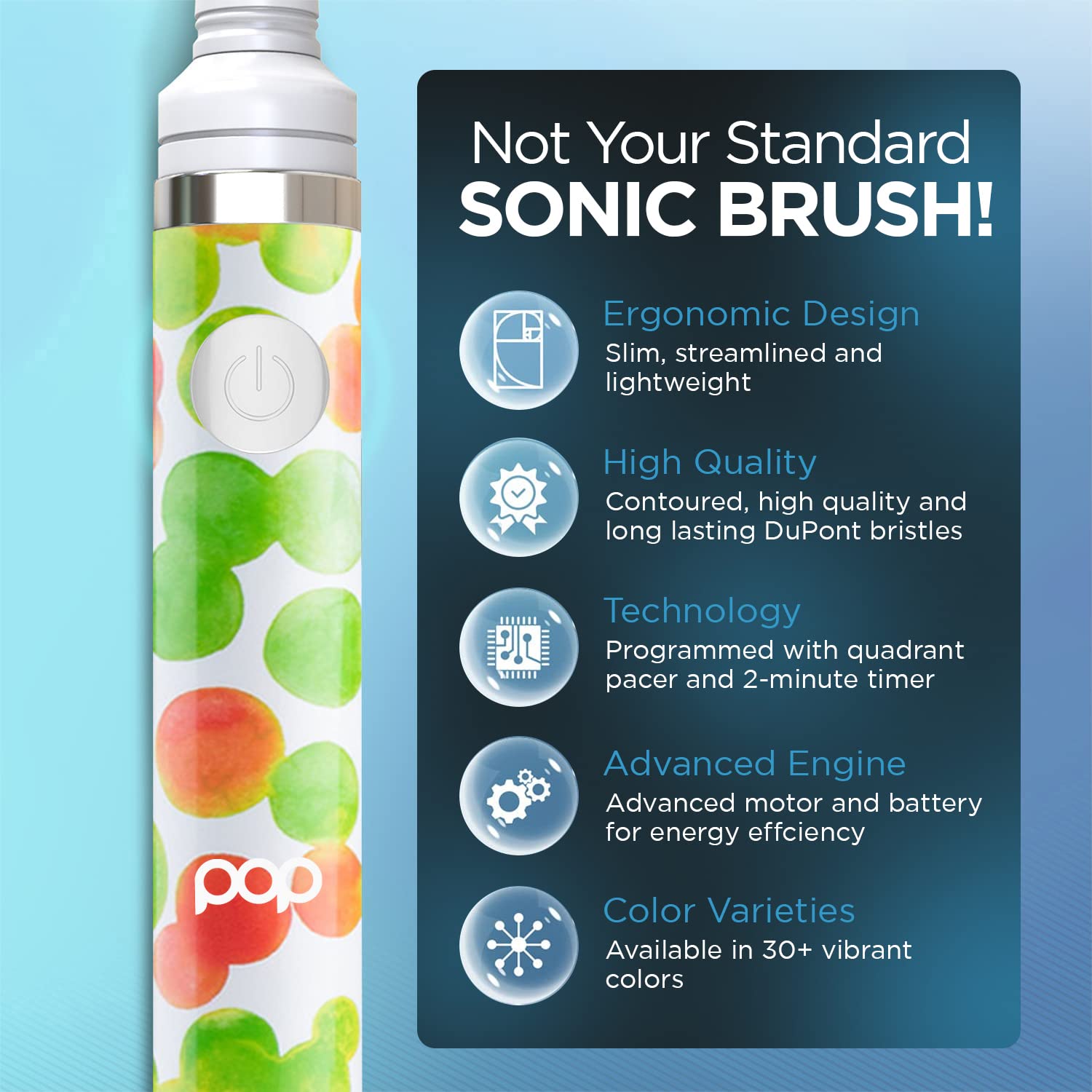 Pop Sonic Electric Toothbrush (Green Bubble) - Travel Toothbrushes w/AAA Battery | Kids Electric Toothbrushes with 2 Speed & 15,000-30,000 Strokes/Minute, Dupont Nylon Bristles
