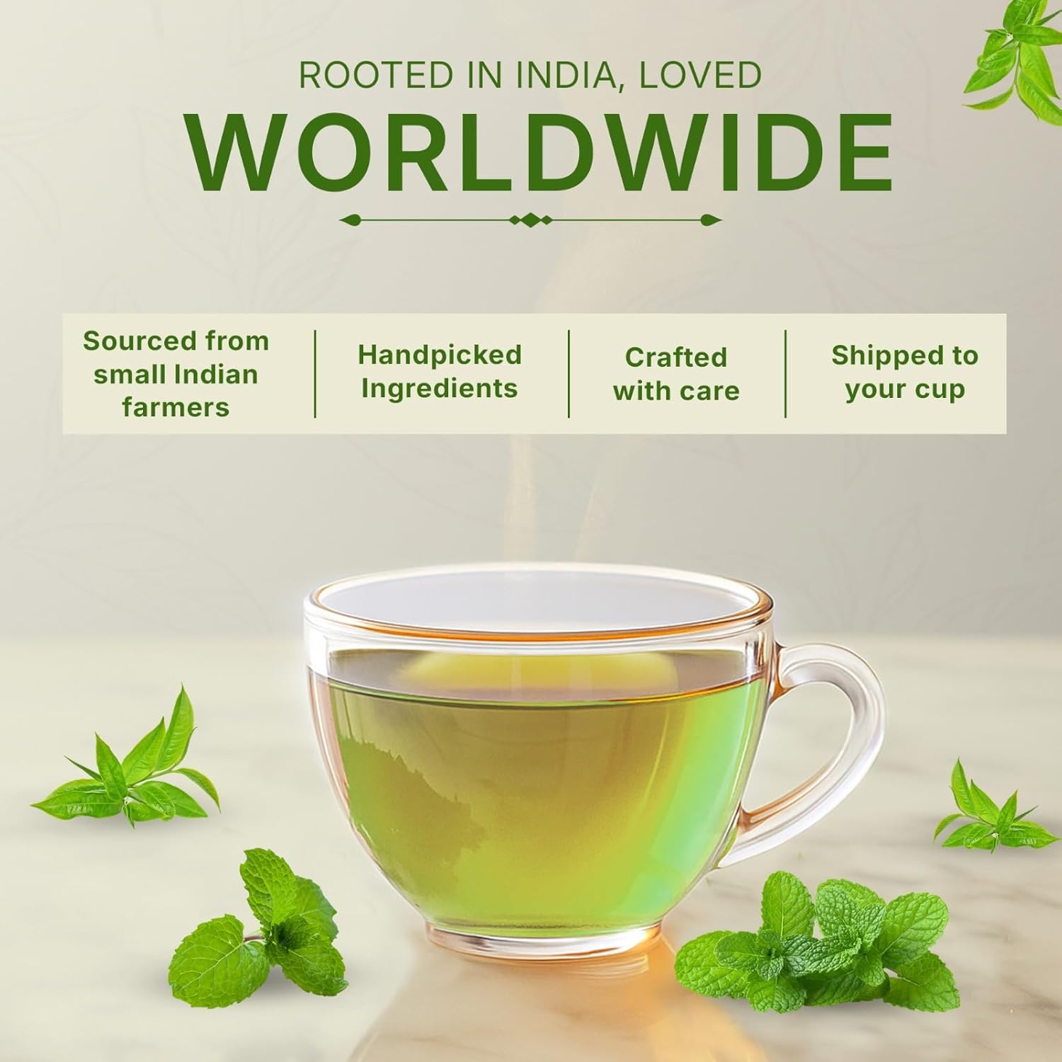 Tealeaf & Co. Mint Green Tea Bags Blended with Fresh Herbs - Spearmint & Peppermint Tea - Contains Low Caffeine - Gluten Free - 100 Teabags (7.055oz/200gm)