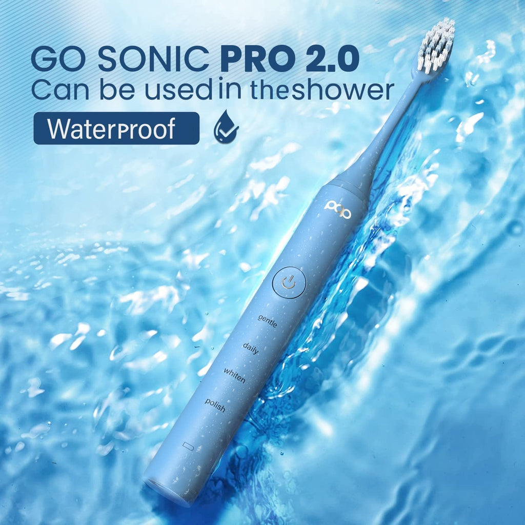 Pop Sonic Pro 2.0 Electric Toothbrush (Blue) Rechargeable Sonic Toothbrush with 45,000 Vibrations Per Minute & 4 Cleaning Modes for Adults & Kids with Long Lasting Dupont Nylon Bristles