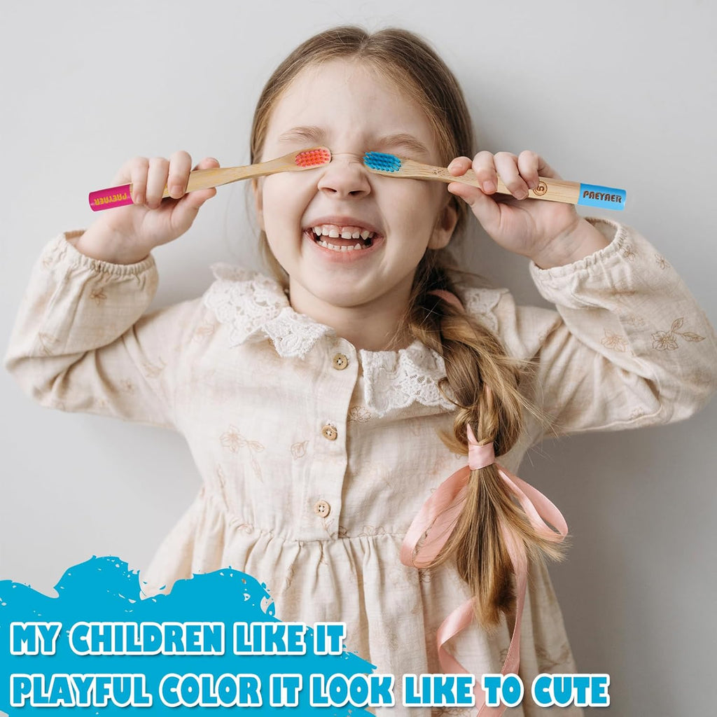 New Kids Bamboo Toothbrushes - 6 Pack, Organic Soft Bristle Toothbrush for Kids, Biodegradable Children's Toothbrushes (Toddler Toothbrush Ages 3-12, Multicolor)