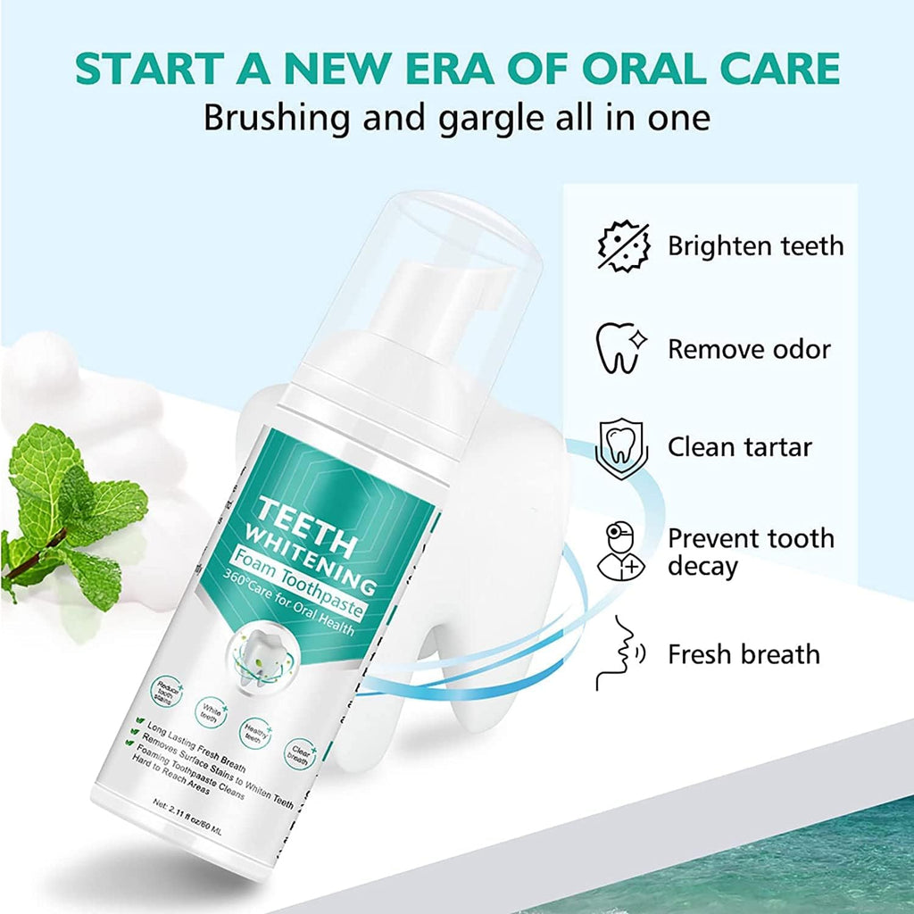 Teeth Whitening Toothpaste with Fluoride, Ultra-fine Mousse Foam for Deep Cleaning Gums, Stain Removal, 3 Fresh Flavors