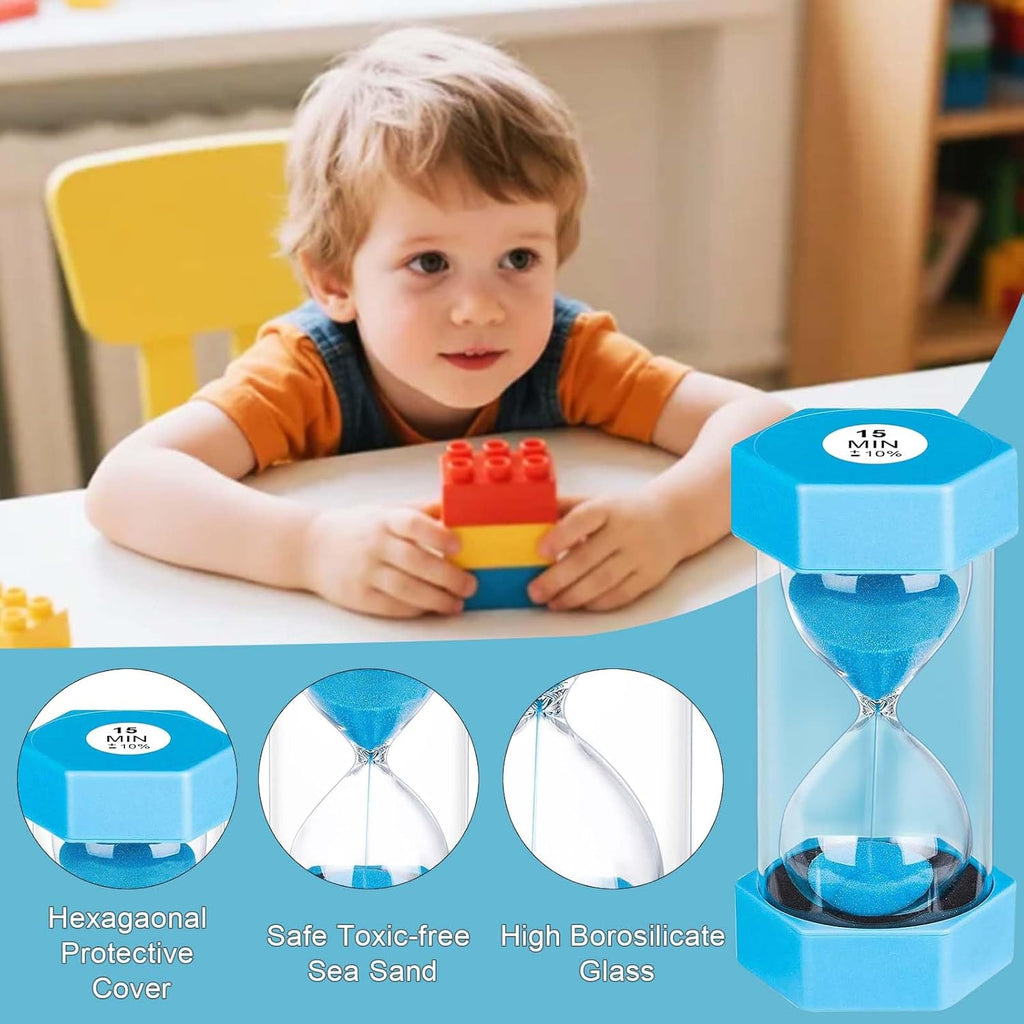 2 Minute Sand Timer, Unbreakable Hexagon Hourglass, Plastic Sand Watch Reloj De Arena 2 Minutos, Colorful Hour Glass Sandglass for Classroom Games Kitchen (Blue)