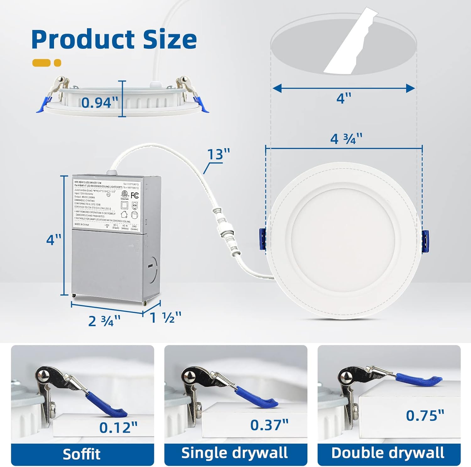 12 Pack Recessed Lighting 4 inch, 4000K Ultra-Thin LED Canless Recessed Lighting, Retrofit Dimmable Recessed Lights, 1200LM 12W=150W Wafer Lights - ETL & Energy Star Certified