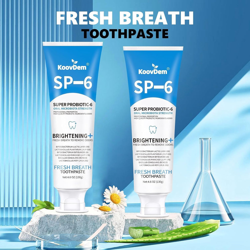 New Sp-6 Probiotics Whitening Toothpaste-Fluoride-Free, Enhanced Formula with 6 Probiotics for Gum Care & Fresh Breath, Fresh Mint Flavor（Blue）-1PC