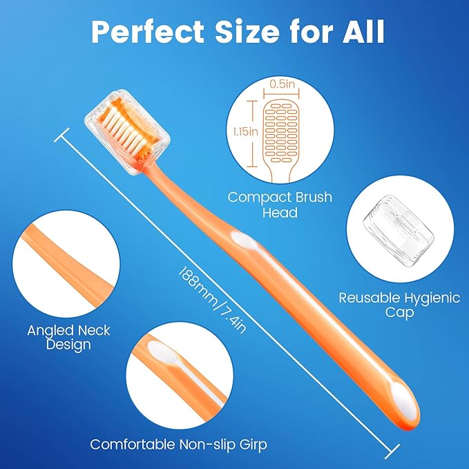 Medium Toothbrushes for Adults, Toothbrush Medium Bristles with Covers for Travel, Deep Plaque & Stain Removal, 6 Count
