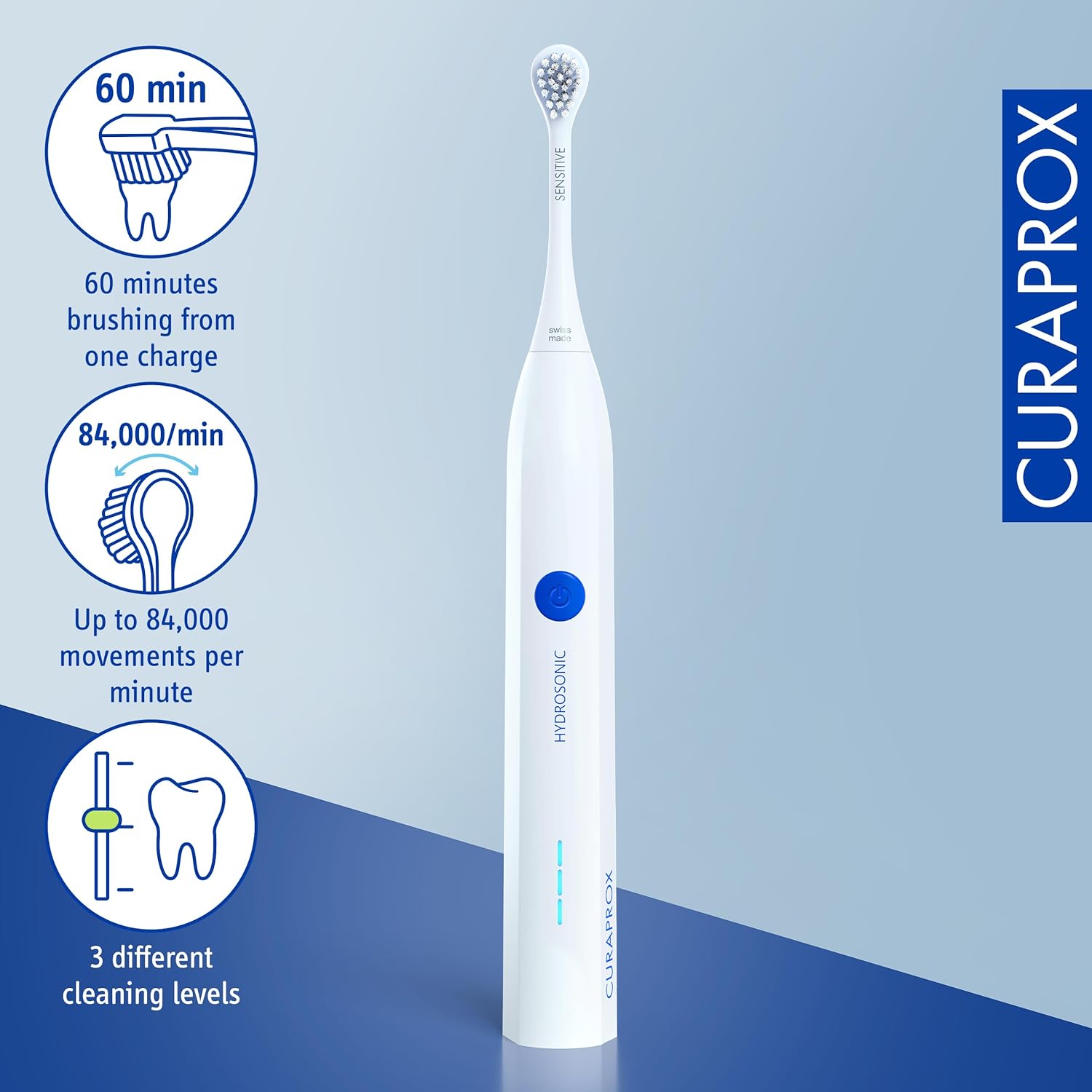 Curaprox Hydrosonic Easy Sonic Toothbrush – for Daily Gum Care and Plaque Control | Simple, Effective, Reliable | One Brush Head