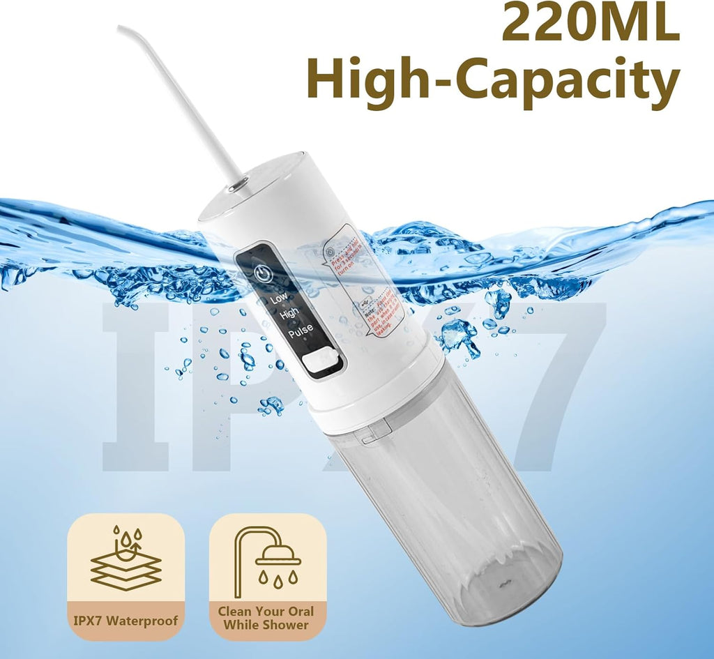 Water flossers for Teeth,irrigator Dental,Water Picks for Teeth Cleaning and flossing,IPX7 Waterproof & USB Rechargeable,3 Pressure Modes, 220ML Tank & 4 Nozzles for Travel