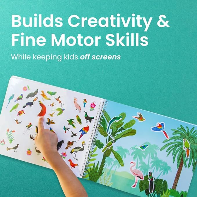 Cupkin Bird Sticker Book Activity for Kids, Toddler Airplane Travel Essentials, 500+ Parrot Stickers + 12 Scenes + 12 Coloring Book Pages, Bird Lover Kids Gift, Kid Crafts for Ages 2-8