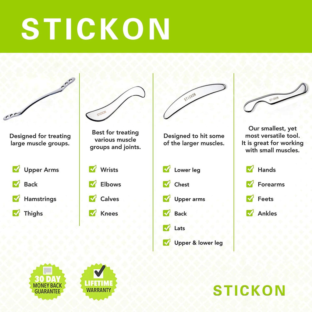 STICKON Stainless Steel Gua Sha Scraping Massage Tool Set IASTM Tools Great Soft Tissue Mobilization Tool (Q Shape)