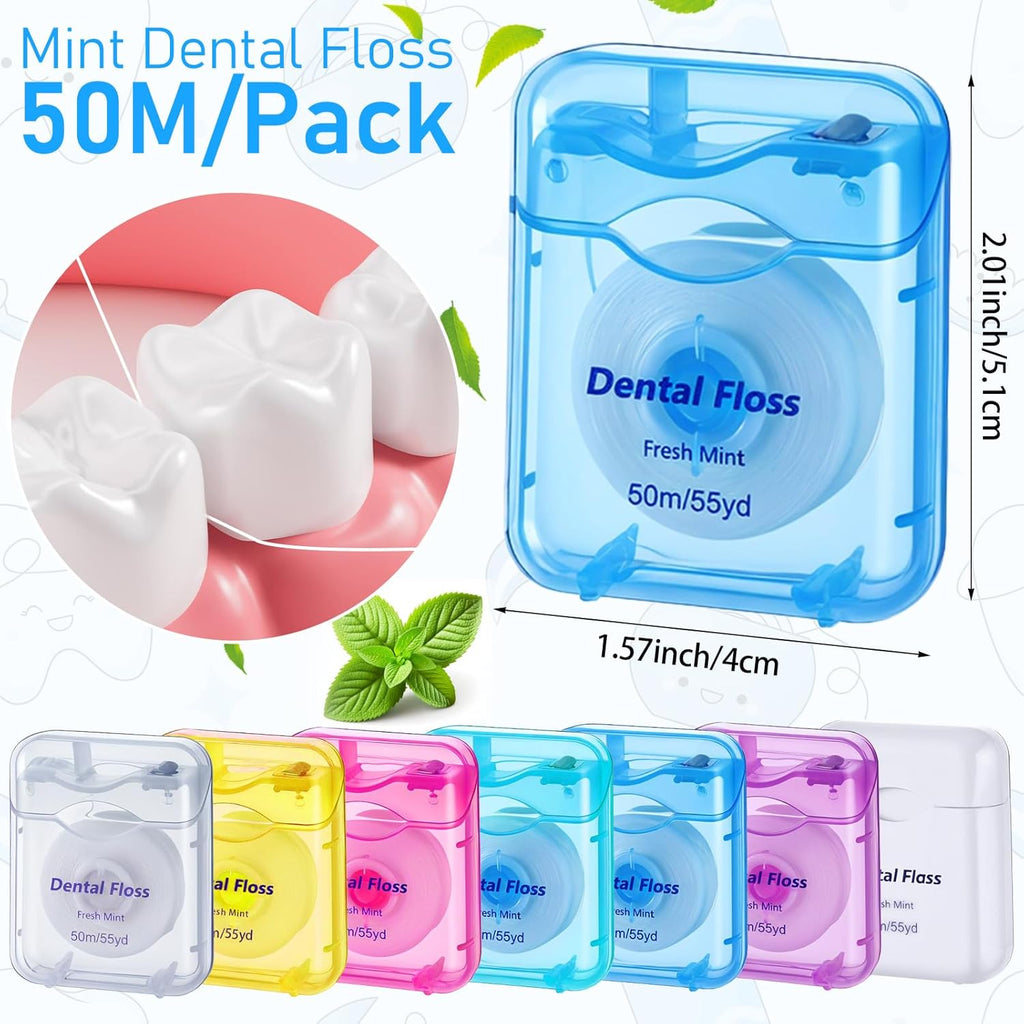 42Pack Dental Floss Bulk 50m Each Mint Travel Dental Floss, Mint Waxed Mini Travel Size Tooth Flosses Picks Pack Individually Wrapped for Oral Care Teeth and Gum Protection, Multicolor