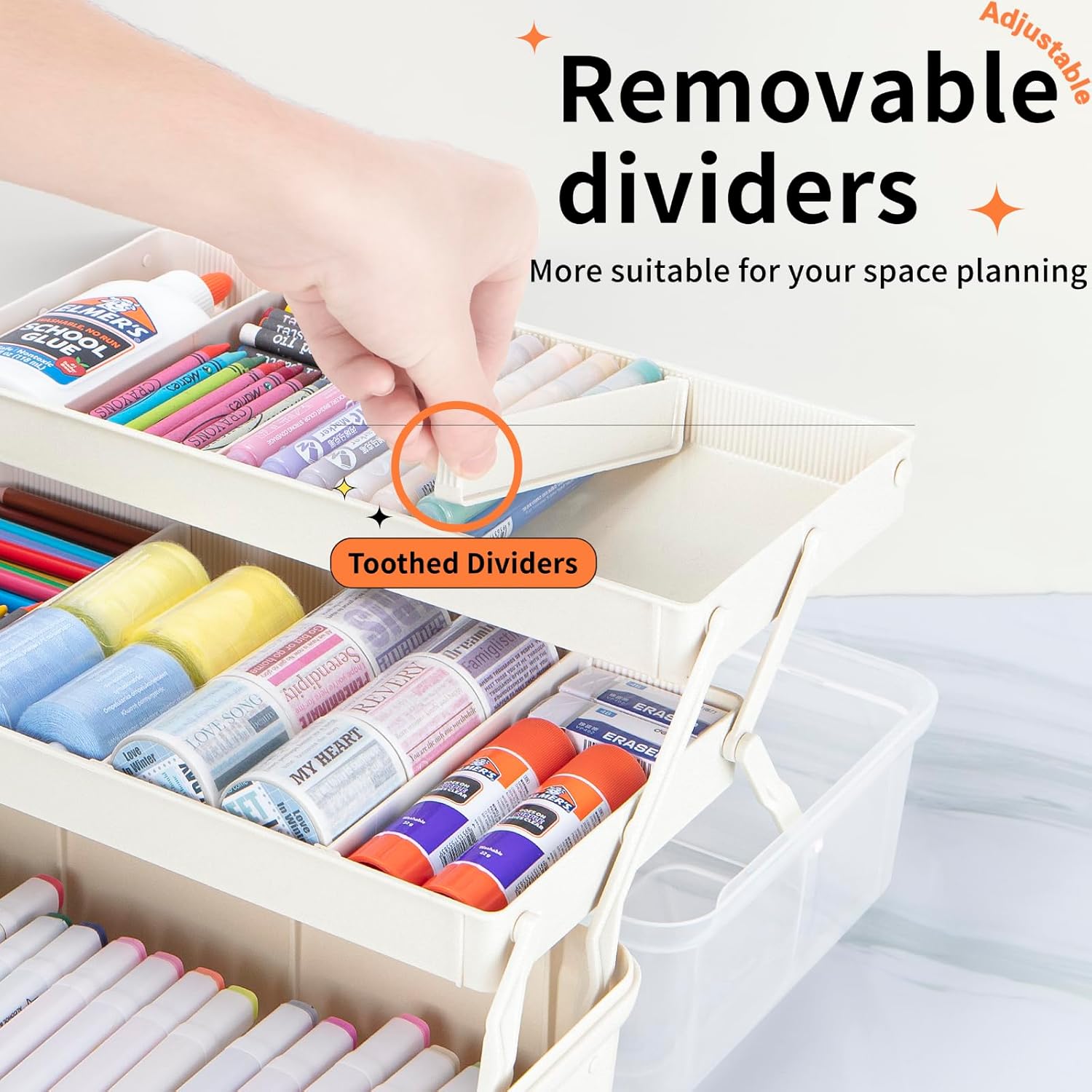 14in 3-Layer Multipurpose Craft Organizers and Storage with Adjustable Dividers, Portable Tackle Box, Folding Art & Craft Case for Medicine, Tool, Sewing Organizer (White, X-Large)