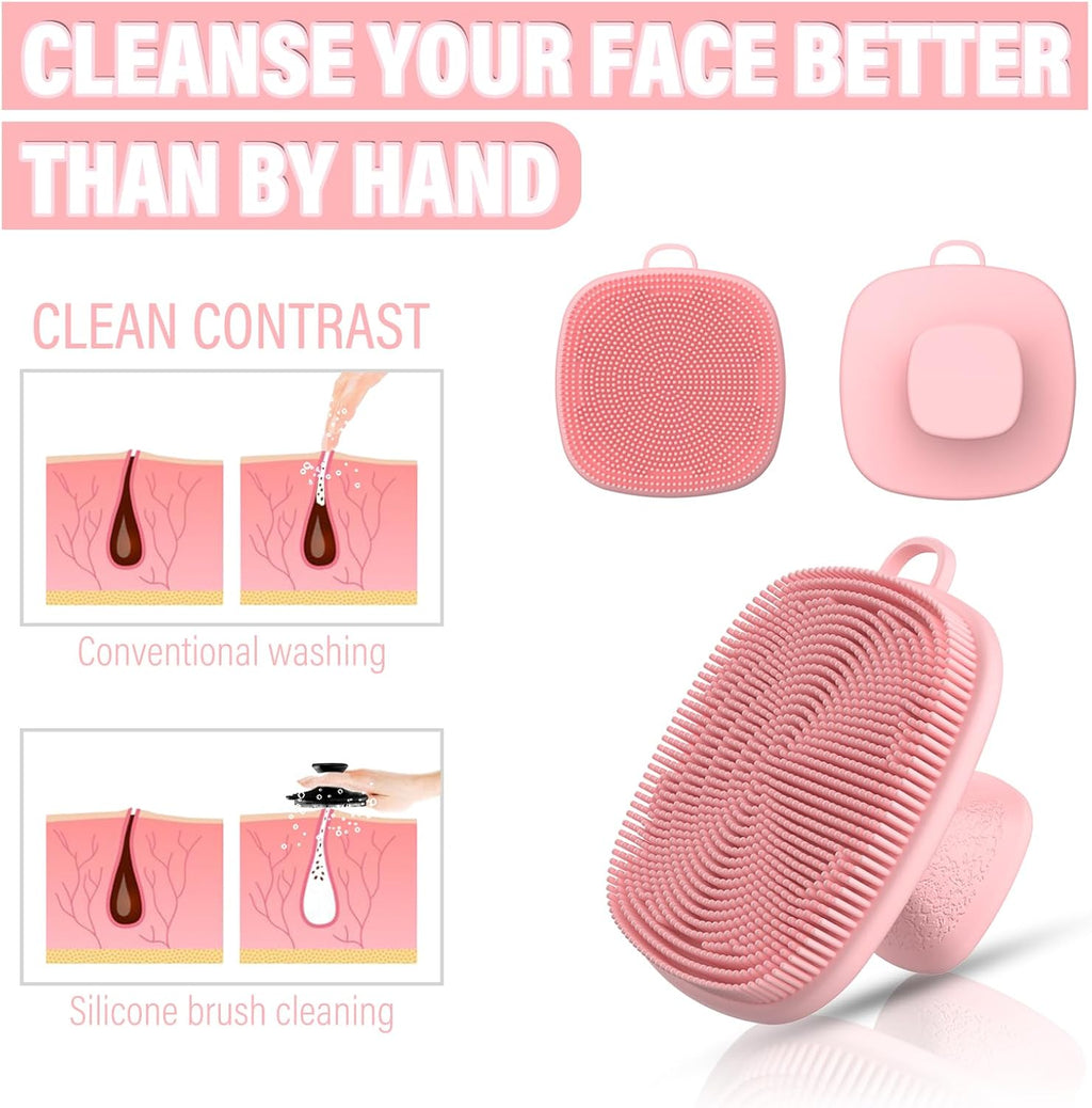 3 Pack Face Scrubber,Silicone Facial Cleansing Brush for Men & Women,Reusable Gentle Facial Waterproof Cleansing Skin Brush Exfoliating Scrubber for Sensitive Skin (Black+Pink+Gray)