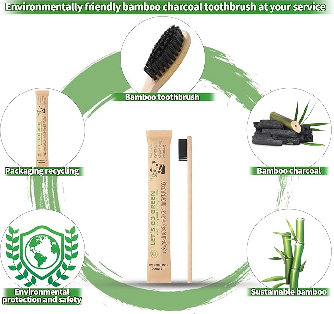 Newday 100 Pack Bamboo Toothbrushes Bulk, Individually Wrapped, BPA Free Soft Bristles Toothbrush, Recycled Packaging, Biodegradable ECO Friendly Toothbrushes for Home Hotel Travel (Black)