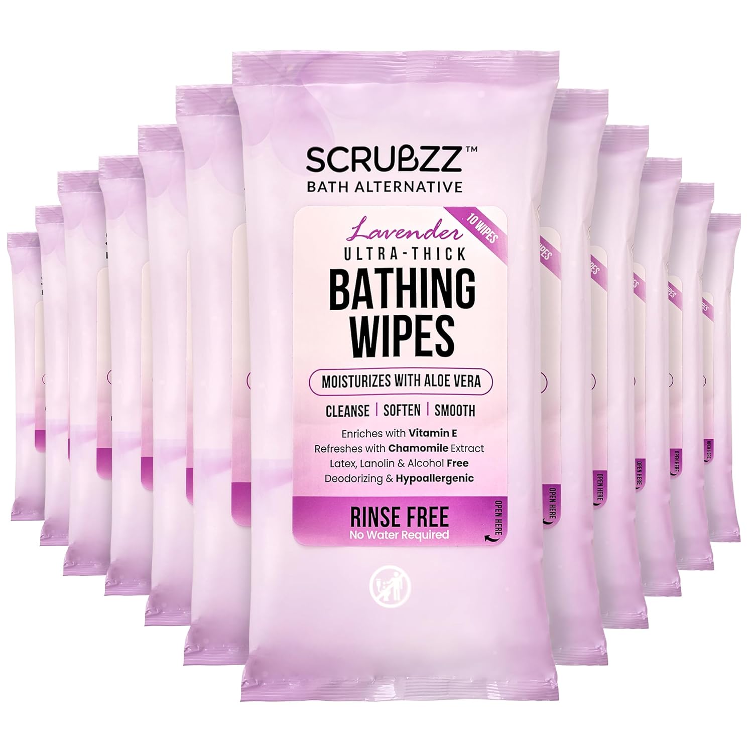 Extra Large Bath Wipes for Adults Bathing No Rinse - 120 Disposable Body Cleansing Wipes for Men, Women & Elderly - Great for Gym, Camping, Post Surgery - Lavender