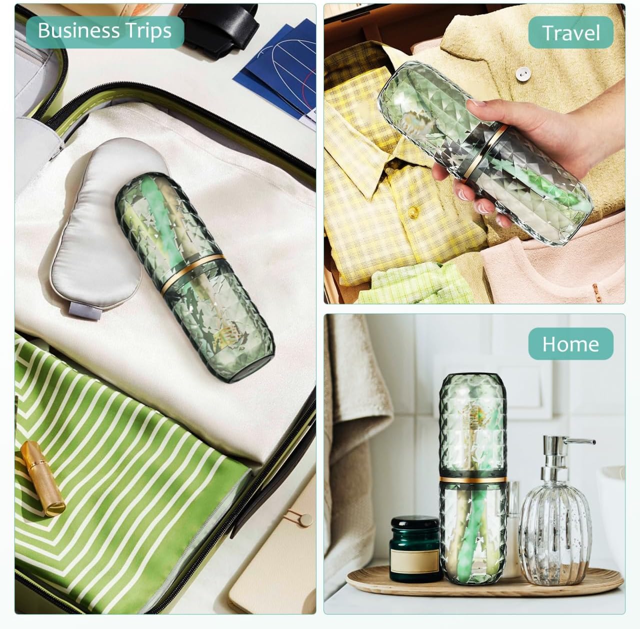 2PCS Travel Toothbrush Case Portable Toothbrush Holder Cup Storage Container for Bathroom Home School and Travel - Green