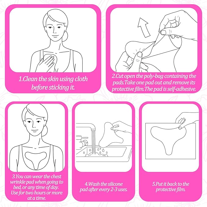 2 Pcs Chest Wrinkle Pads, Reusable Silicone Patches for Decollete & Cleavage, Overnight Sleeping Chest Anti Wrinkle Pads for Skin Firming, Smoothing