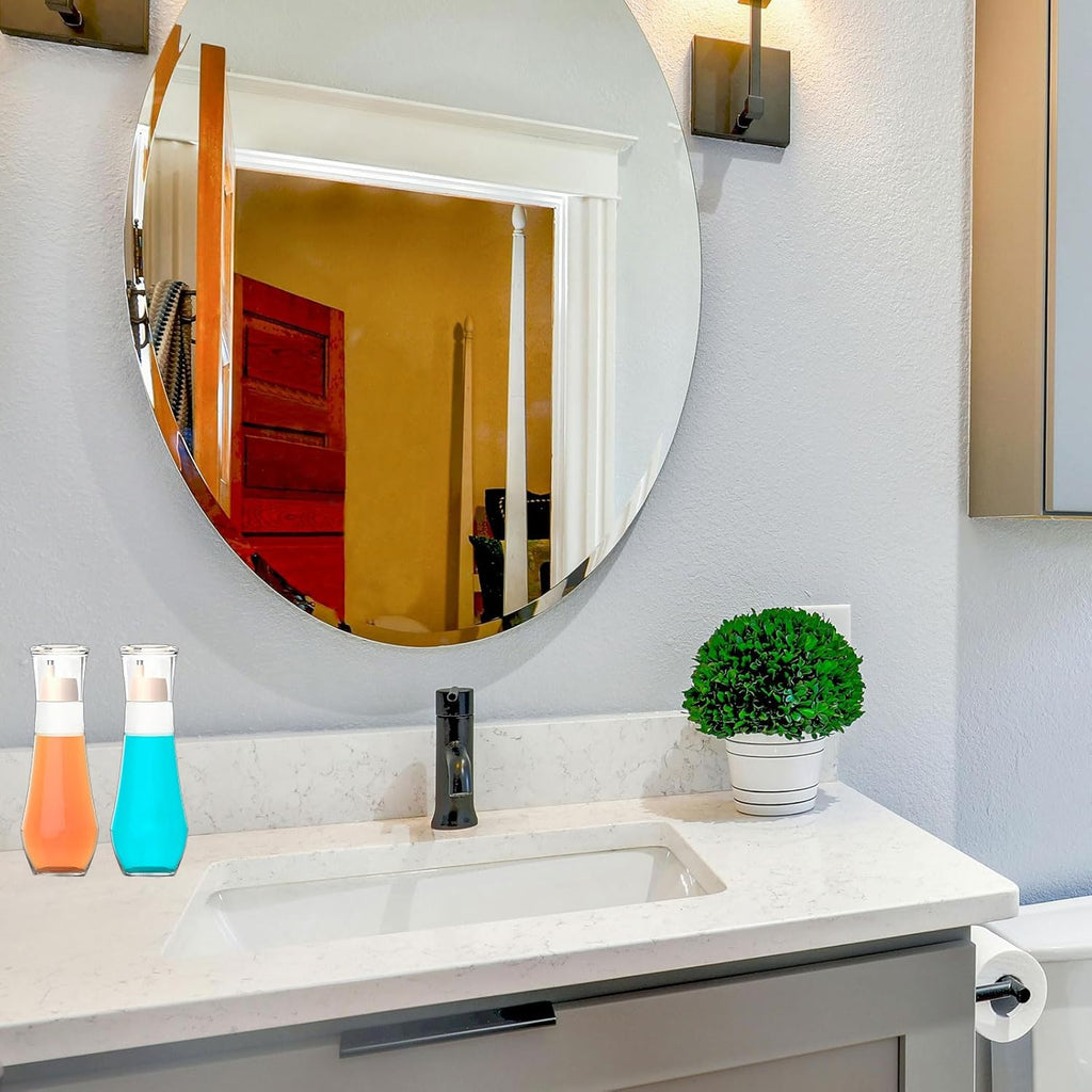 2 Pack Mouthwash Dispenser - 8.8 oz Glass Mouth Wash Container Small Refillable Mouthwash Bottle with Lid Cup for Bathroom Countertop