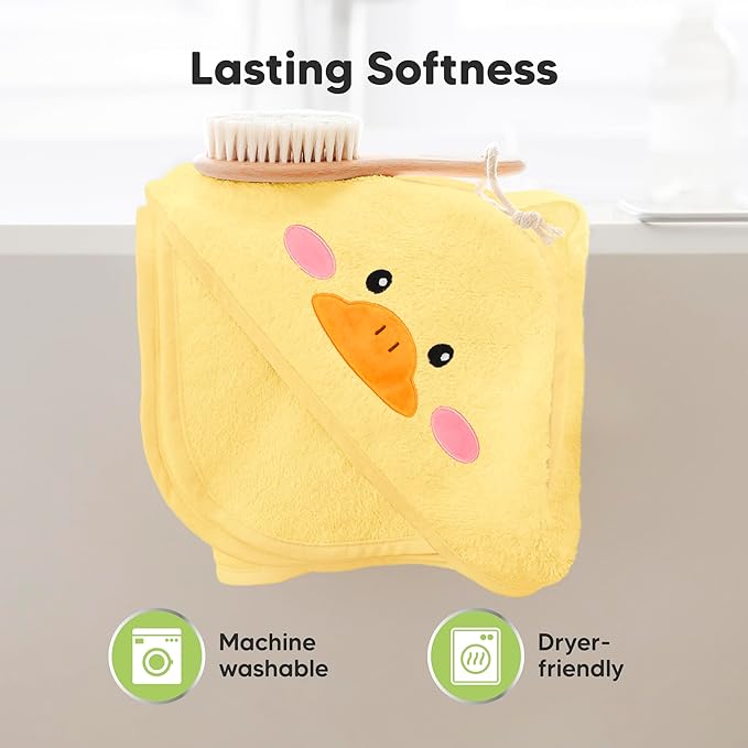 KeaBabies Hooded Baby Towel for Newborn - Viscose Derived from Bamboo Large Baby Bath Towels with Hood for Boys, Girls, Toddler, Extra Absorbent & Soft Newborn Bath Essentials (Duck, Petite)