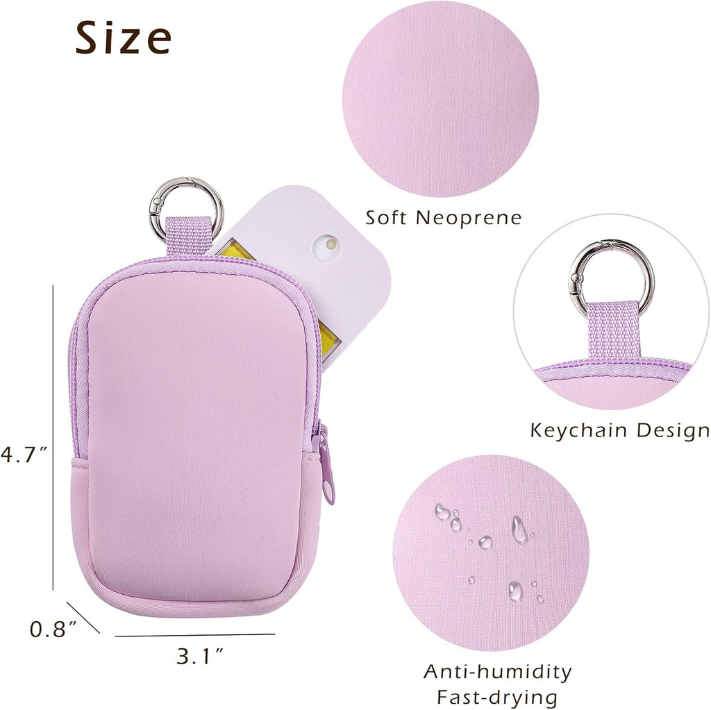 2Pcs Small Makeup Bag, Mini Portable Travel Cosmetic Bag, Soft Neoprene Makeup Pouch with Zipper, Fashion Accessory with Snap Hook, Cute Coin Purse Lipstick Cosmetic Travel Organizer(Black+ Purple)