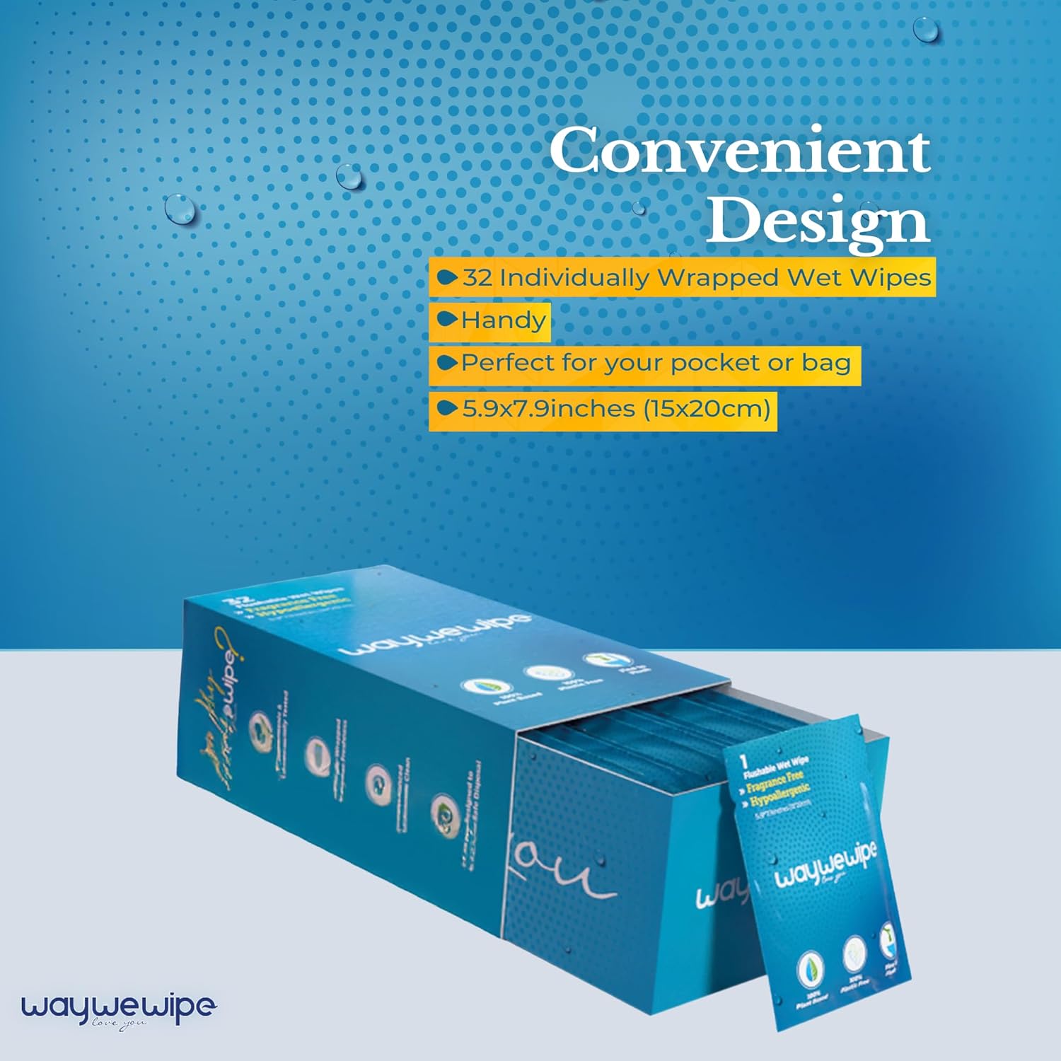 On-The-Go Flushable Wet Wipes, 32 Count XL Individually Wrapped Adult Wipes, Hypoallergenic 100% Plant Based Septic Safe, Travel Size Cleansing Cloth for Men & Women, Fragrance Free (32 Ct)