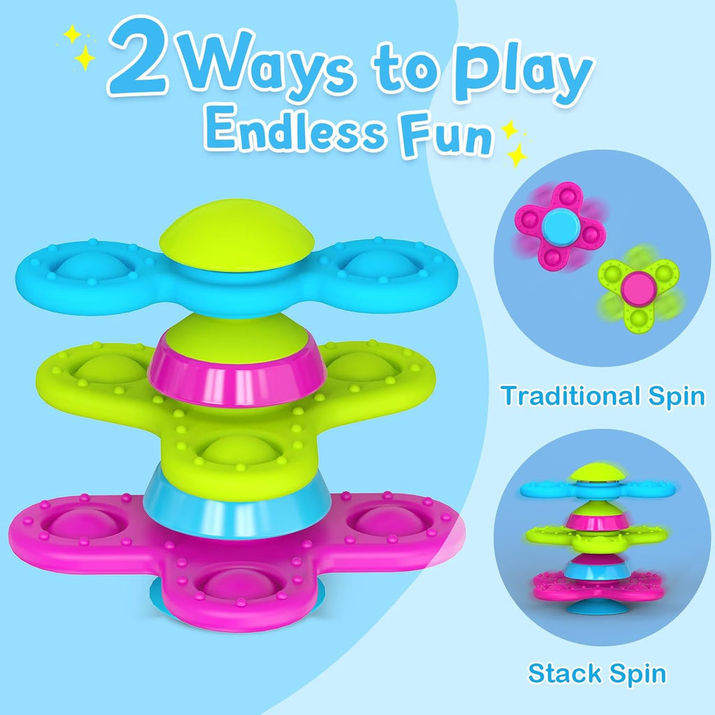 Suction Cup Spinner Toys for 1 Year Old Boy Girl 3PCS Spinning Toys for Toddlers 1-3 Sensory Toys Infant Bath Toys Travel Toys for Babies 10-12 Months, First Birthday Baby Gifts for 1 Year Old