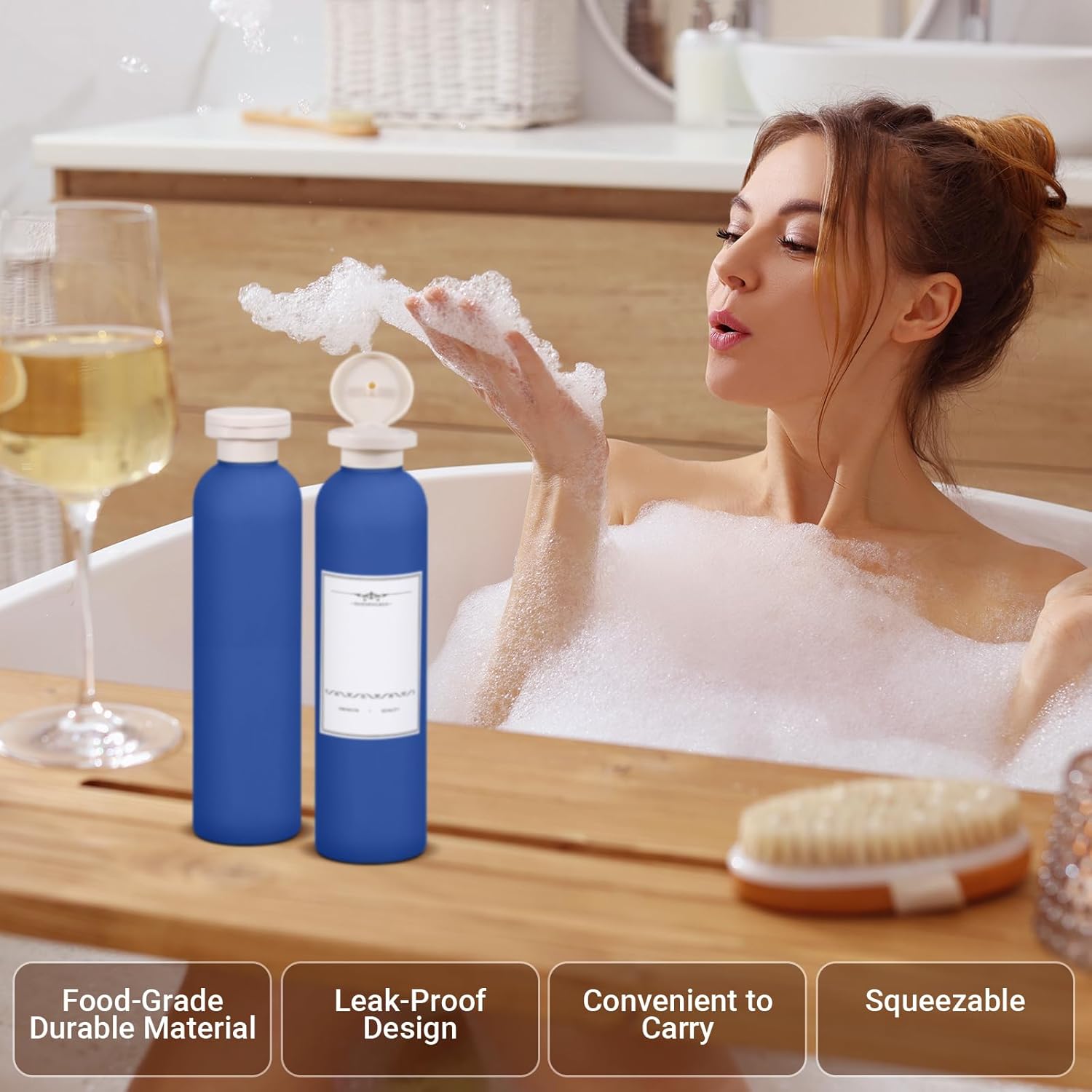 Travel Shampoo Bottle, Empty Plastic Squeeze Bottles 8.8oz with Flip Cap, Lotion Container for Toiletries Travel Size Shampoo and Conditioner