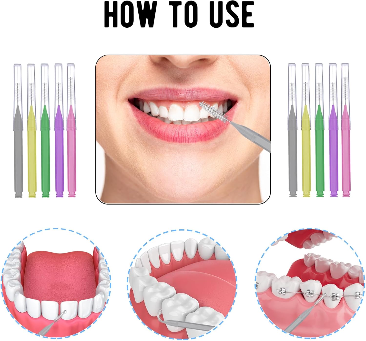 100 Pcs Braces Brush Flossers Interdental Brush Toothpick Dental Tooth Flossing Head Oral Dental Hygiene Flosser Soft Toothpick Tooth Cleaning Tools(Mixed Color)