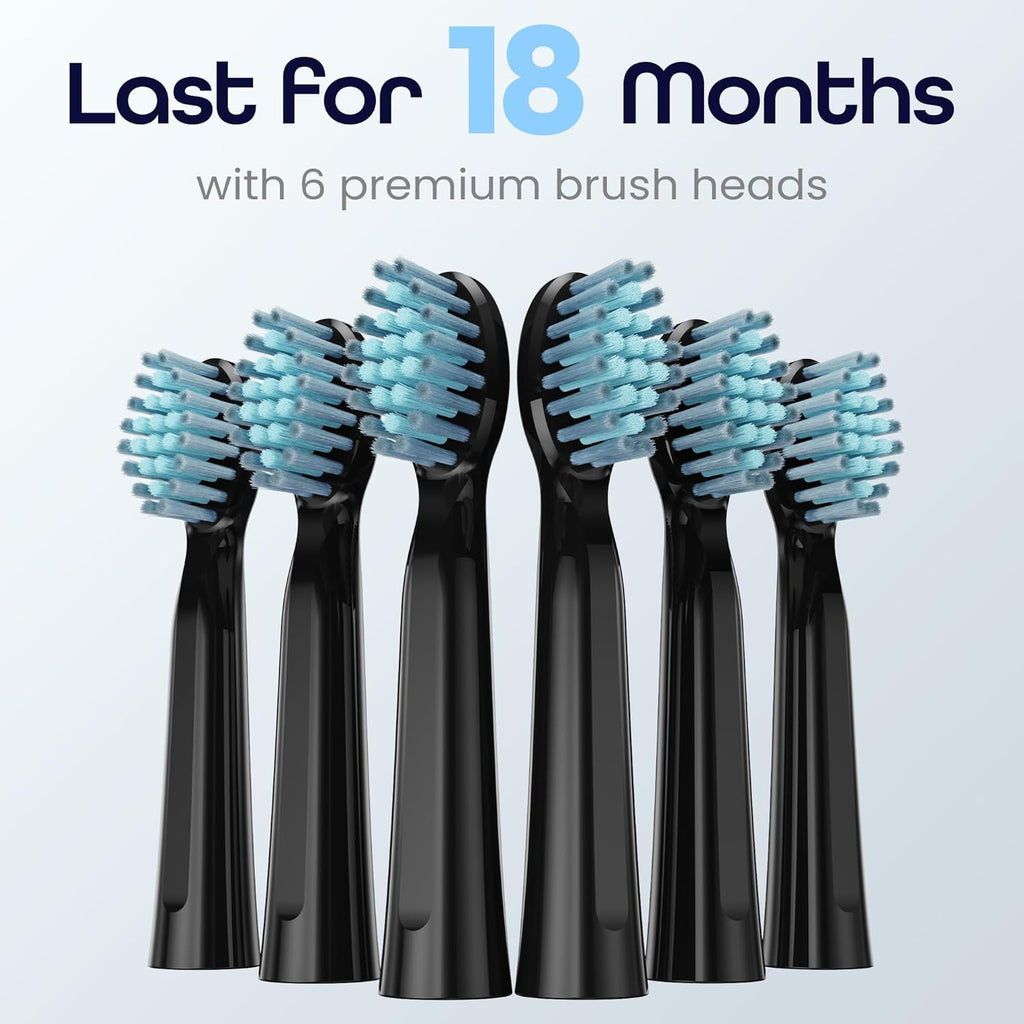 7AM2M Sonic Electric Toothbrush for Adults High Power Rechargeable Toothbrushes with 6 Brush Heads,5 Adjustable Modes, Built-in 2-Minute Smart Timer,3 Hours Fast Charge for 45Days Black