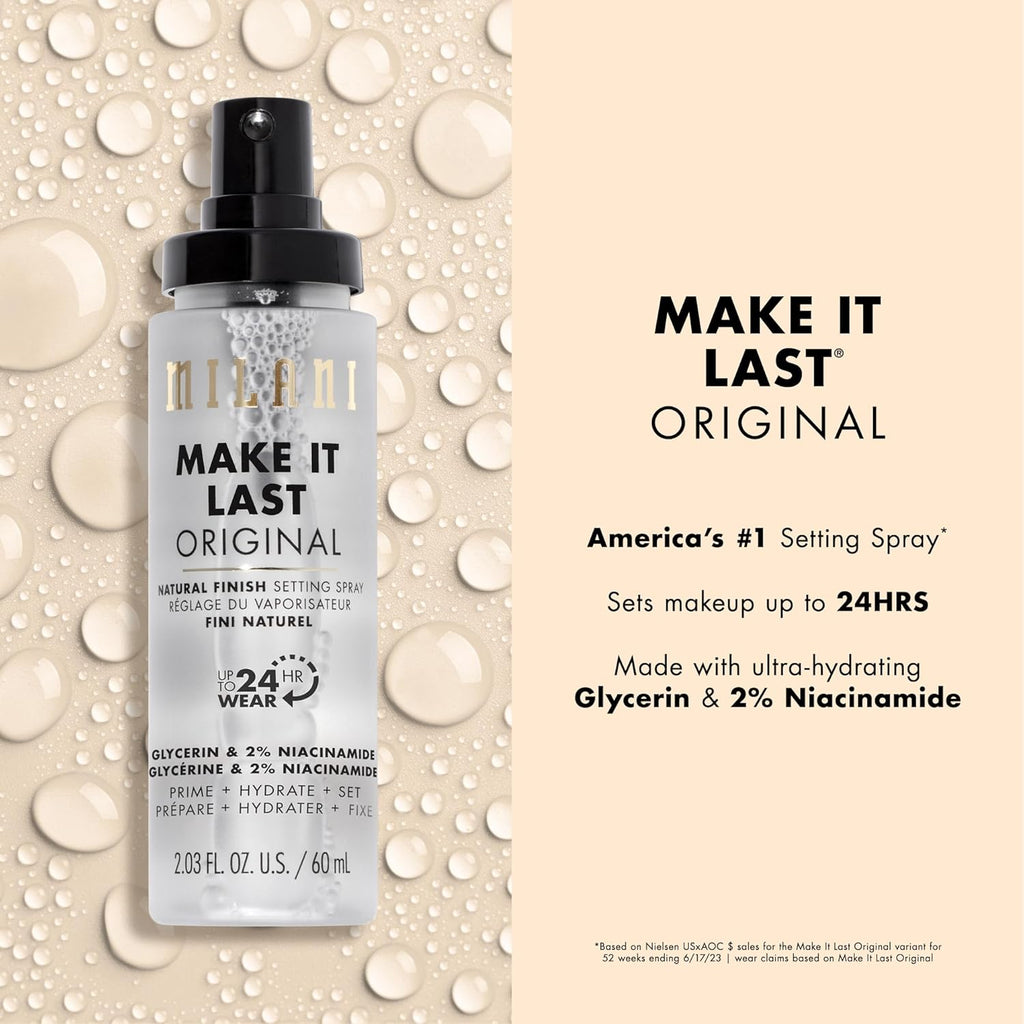 Milani Setting Spray + Primer, Make It Last Original - Natural Finish with Niacinamide for Hydration, Setting Spray for Makeup and Face Primer, 3-in-1 Prime + Hydrate + Set, 2.03 Fl. Oz