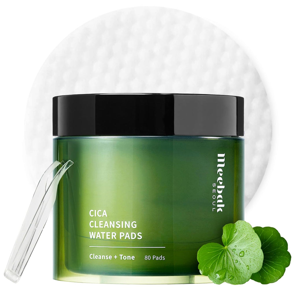 Meebak Cica Cleansing Water Pads | Korean Makeup Remover Wipes | Micellar Water Makeup Remover Wipes | Exfoliating Toner Pads for Glass Skin | Hydrating & Calming for Sensitive Skin - 80ct