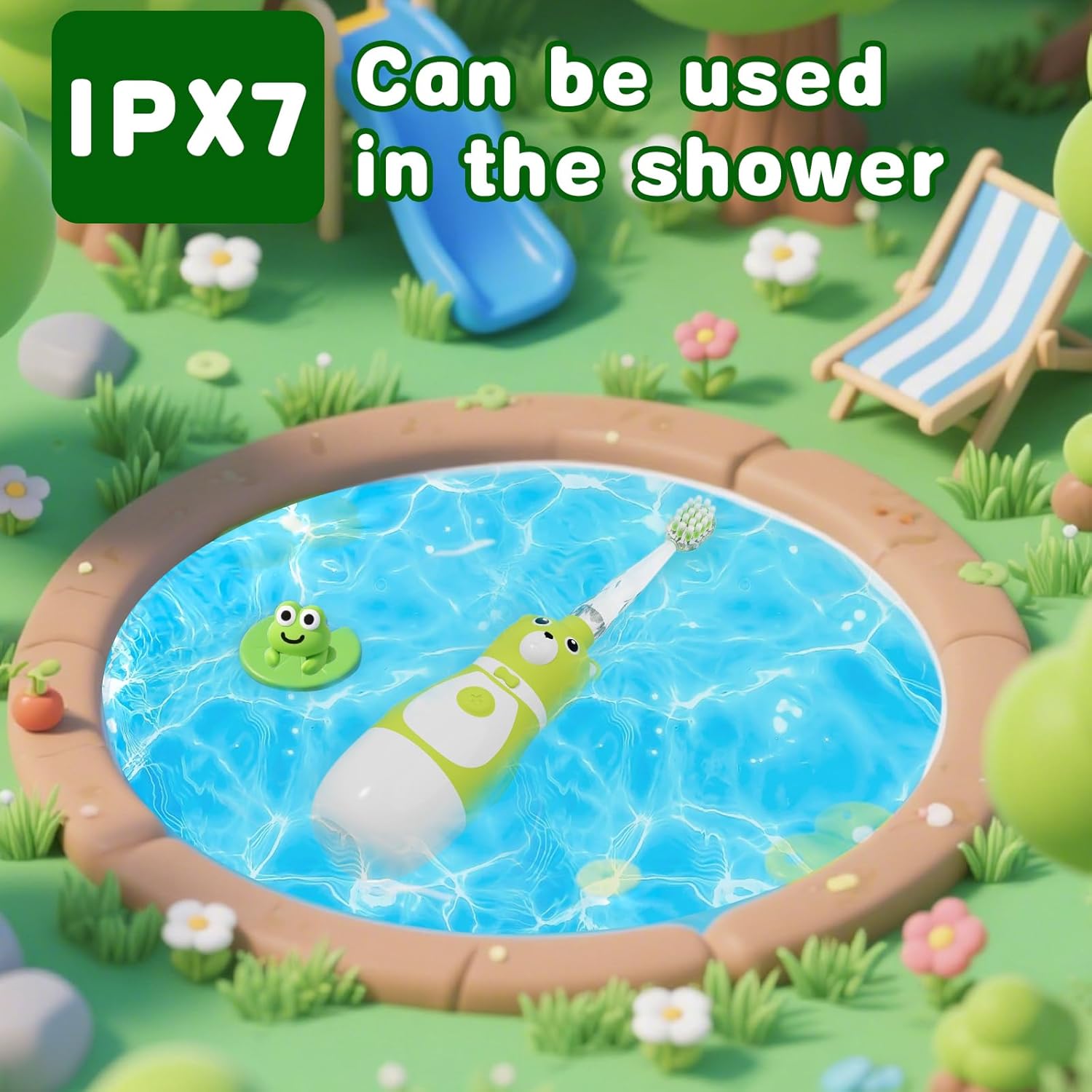 Kids Electric Toothbrush Sonic Battery-Powered for Toddler Ages 2-10, 2-Min Smart Timer LED Light with 3 Color Cleaning Modes, Green FunBear Boys Girls 2 Replacement Heads