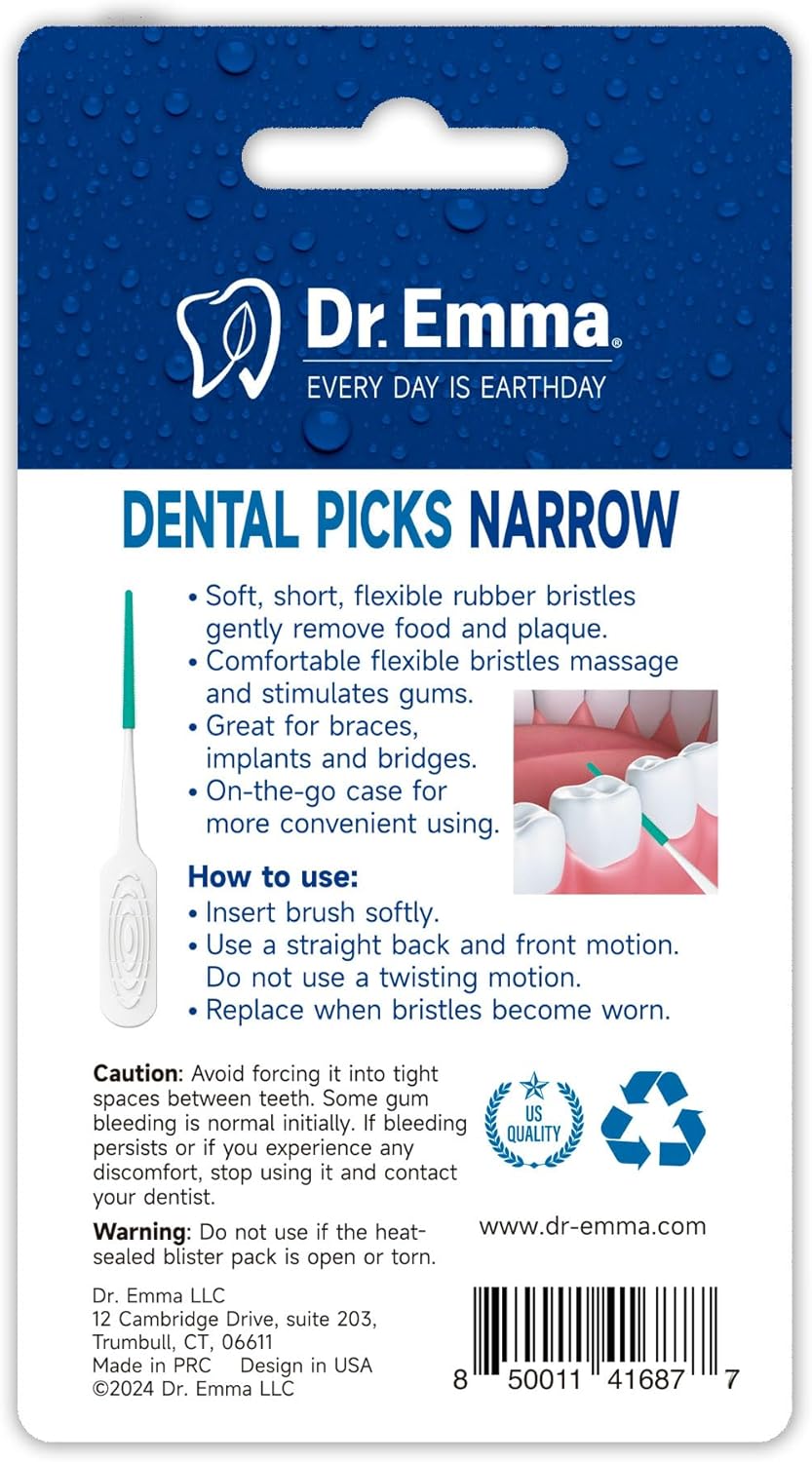 Dr. Emma Dental Picks Narrow Space Mint Soft Rubberized Tooth Picks Tight Floss Pick Easy to Use Brush Picks for Teeth Cleaning and Gum Health 100Ct/Pack, 4 Pack(400Ct)