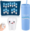 Skylety 3 Pcs Dental Hygiene Month Gifts Dental Assistant Hygienist Appreciation Gift 16oz Tumbler with Lid Cute Teeth Makeup Bag Stress Toy Employee Thank You Dentist Coworker Nurse Student(Blue)
